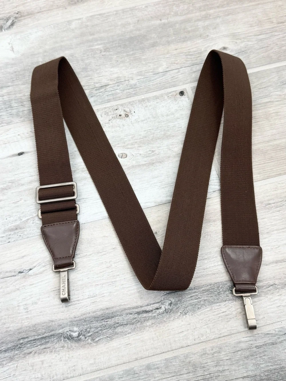 Chanel Brown Nylon Leather Adjustable Shoulder Strap